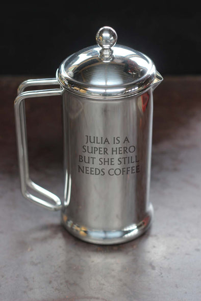 Personalised 4 cup Stainless Steel Cafetiere PLUS FREE Coffee Scoop - PersonalisedGoodies.co.uk