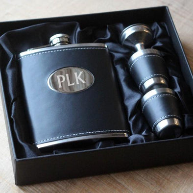 Personalised Monogram Hip Flask with tumbler and FREE Gift Box - PersonalisedGoodies.co.uk