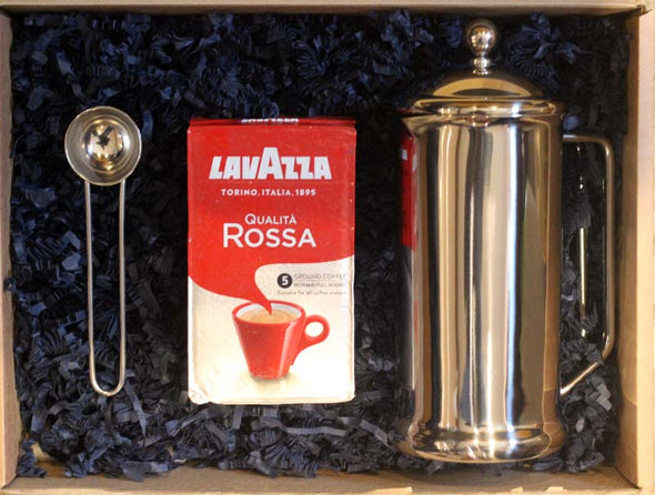 Personalised 4 cup Stainless Steel Cafetiere with Lavazza coffee set