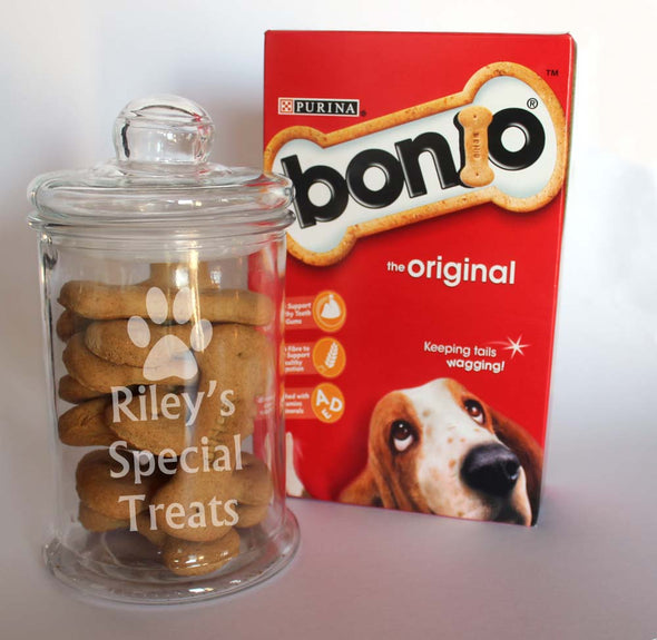 Personalised Dog Treat Jar with packet of Bonio's INCLUDED!!!